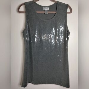 Chico's Travelers (Size 2/L/12) Gray & Silver Sequin Stretch Sleeveless Blouse